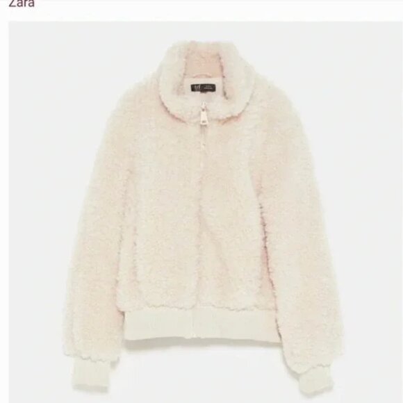 Zara Teddy Fuzzy Cream Zip Up Jacket - Picture 3 of 6